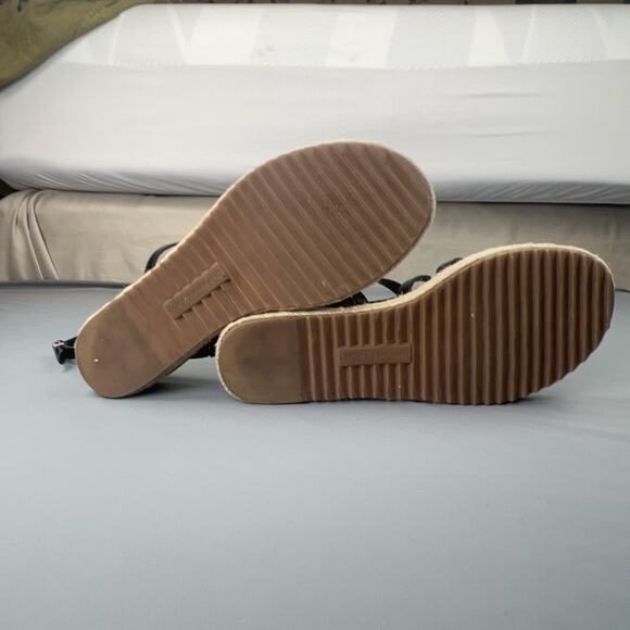 Lucky Brand Nemelli Black Leather Espadrille Sandals 8.5 Strappy Boho Summer - Picture 9 of 11